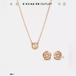 Coach Open Circle Necklace And Tea Rose Stud Earrings Set